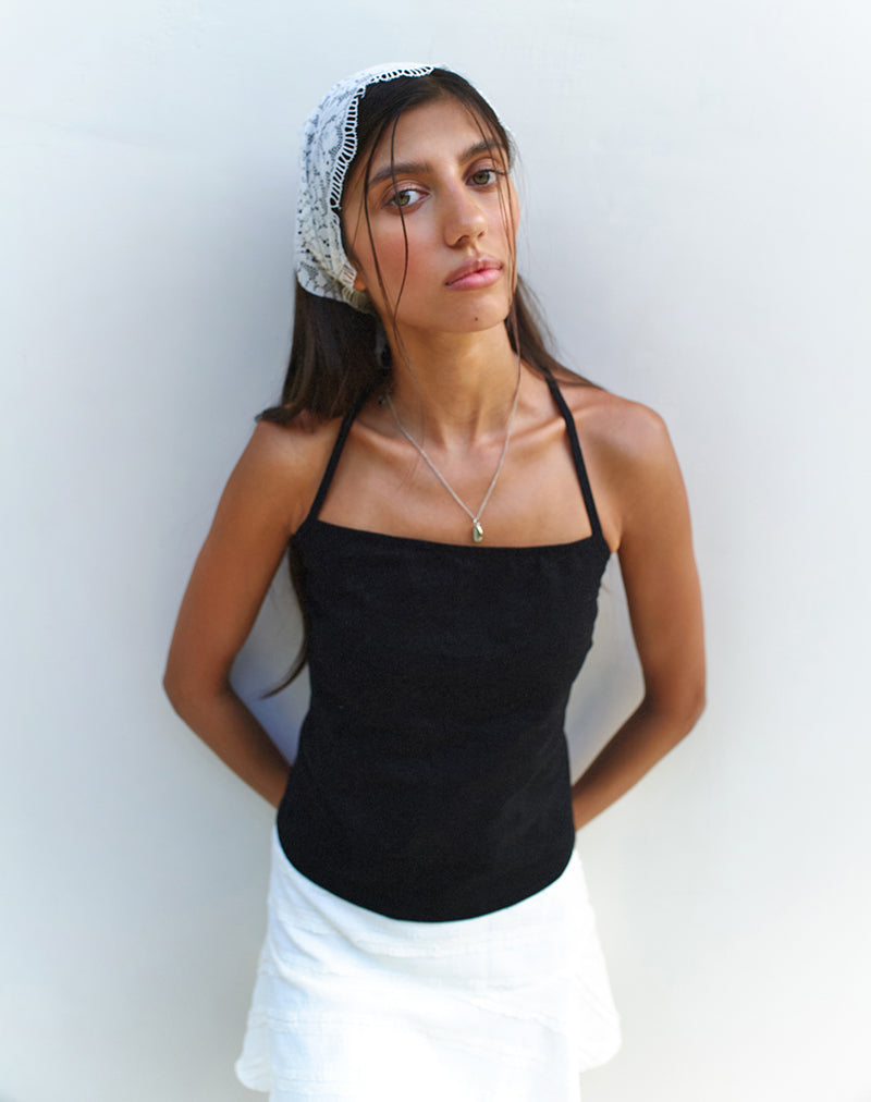 Image of Lintang Tie Back Top aus Leinen Schwarz
