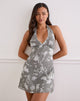 Image of Liri Halterneck-Minikleid in Blurred Floral Grau