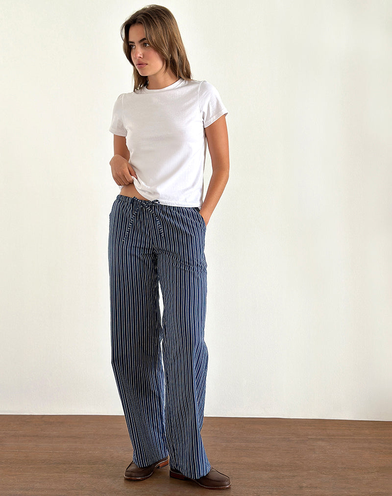 Image of Lirura Hose mit weitem Bein aus Indigo Streifen Dunkelblau