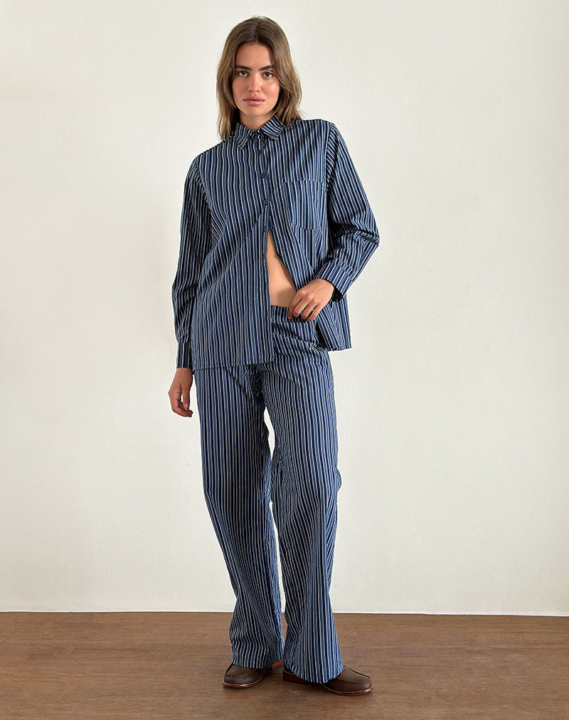 Image of Lirura Hose mit weitem Bein aus Indigo Streifen Dunkelblau