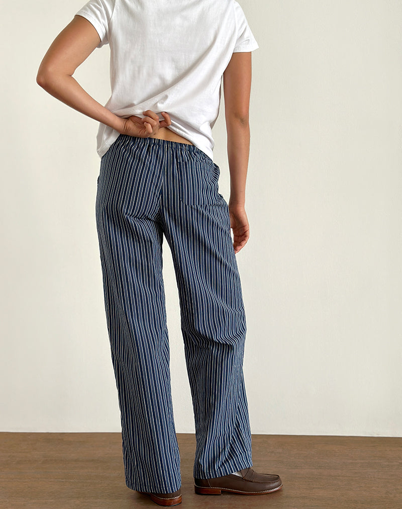 Image of Lirura Hose mit weitem Bein aus Indigo Streifen Dunkelblau