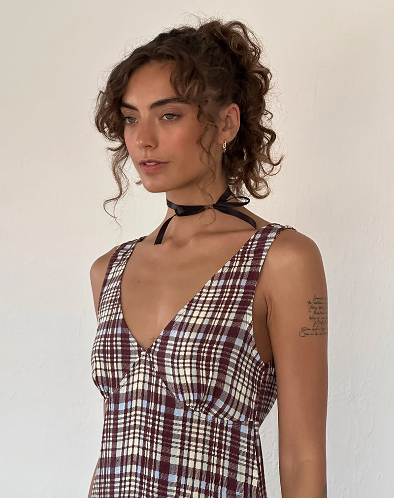 Liva Midikleid aus braunem Multikaro