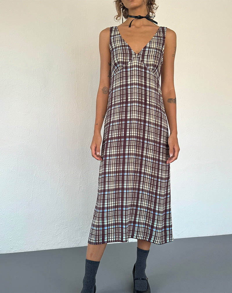 Liva Midikleid aus braunem Multikaro