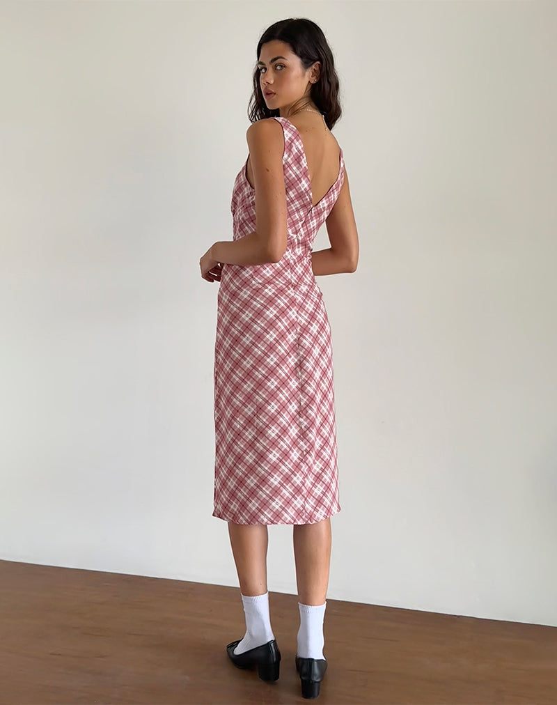 Liva Midikleid in Rosa Tartan