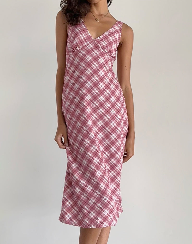 Liva Midikleid in Rosa Tartan