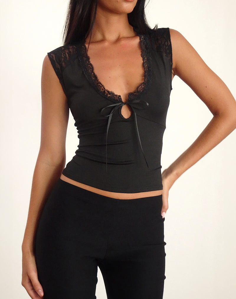 Livina Top aus Slinky Jersey Spitze Schwarz