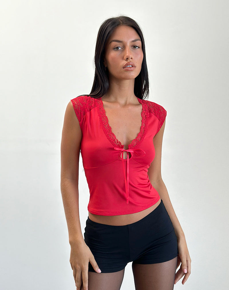 Image of Livina Top aus Slinky Jersey Spitze Rot
