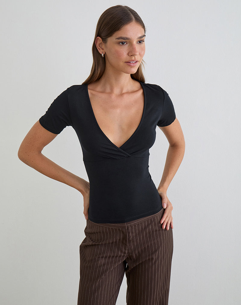 Lobos Crossover-Oberteil aus Rayon-Jersey, schwarz