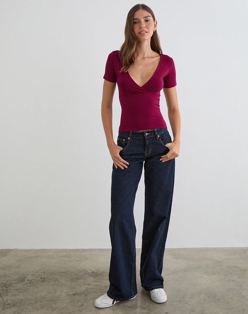 Bild von Lobos Crossover-Oberteil aus Rayon-Jersey in Burgunderrot