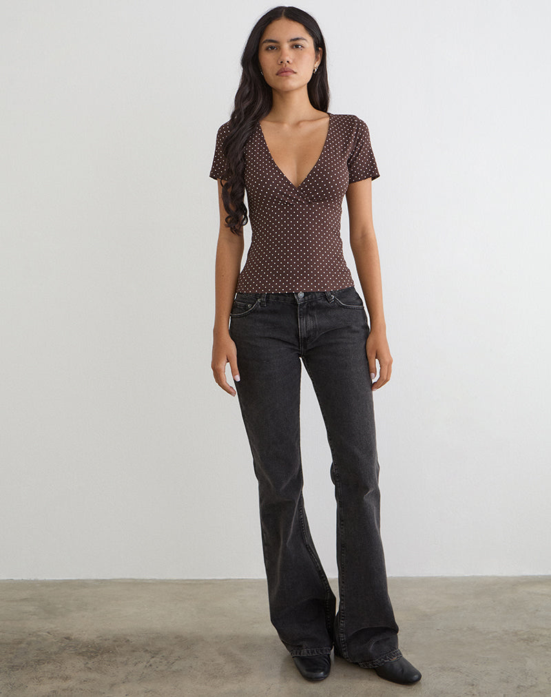 Bild von Lobos Crossover-Oberteil aus Jersey Micro Polka Brown