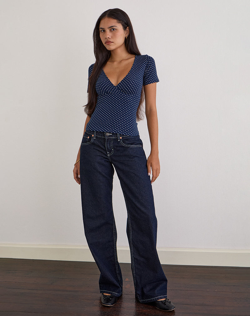 Image of Lobos Crossover Top in Jersey Micro Polka Navy