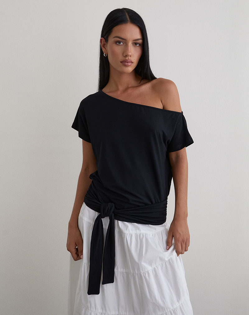 Bild von Lola Top mit Bindegürtel aus Rayon-Jersey in Schwarz