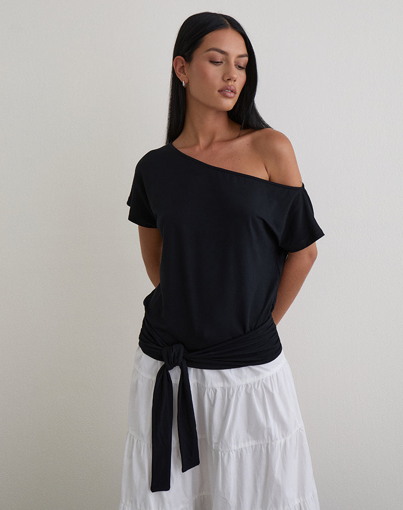 Bild von Lola Top mit Bindegürtel aus Rayon-Jersey in Schwarz