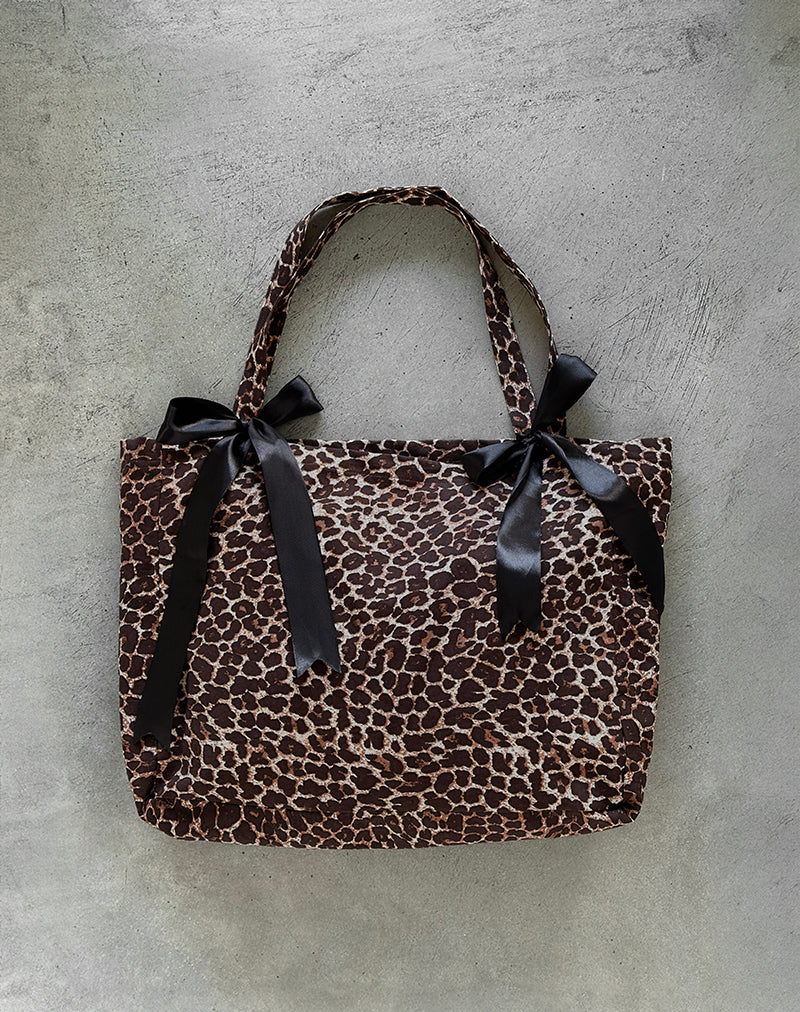 London Tasche in Rar Leopard Sandstorm Print mit schwarzen Schleifen