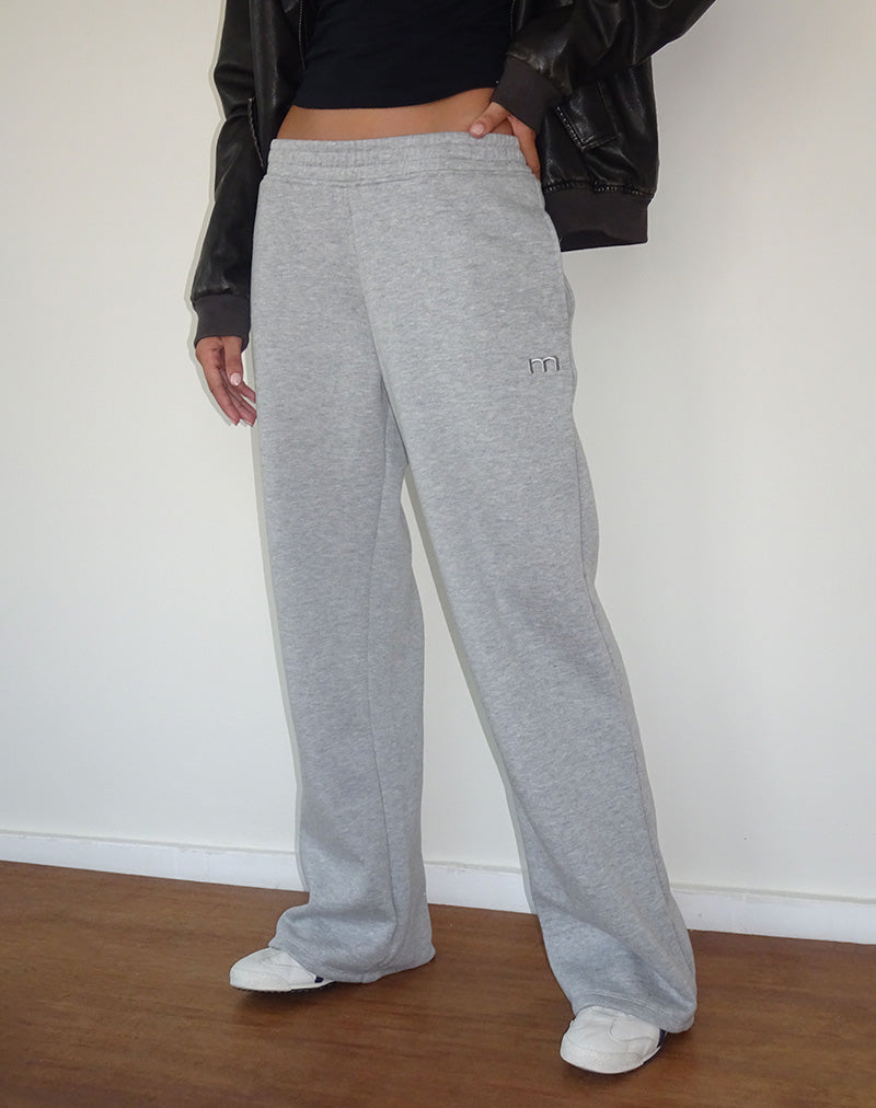 Image of Loose Jogger in Grau meliert mit M-Stickerei