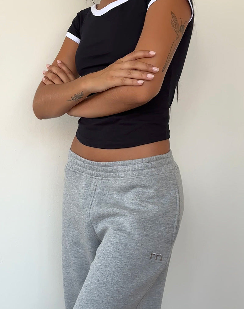 Image of Loose Jogger in Grau meliert mit M-Stickerei