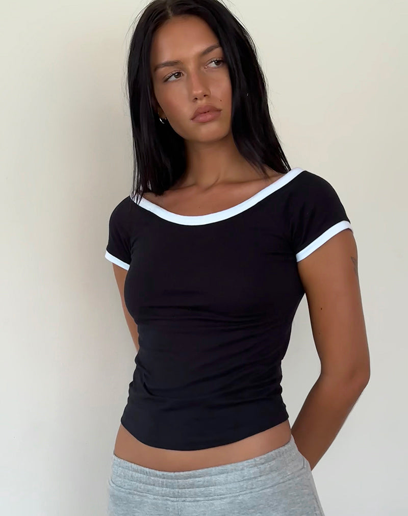 Bild von Bitha Crop Top in Schwarz mit weißer Paspel