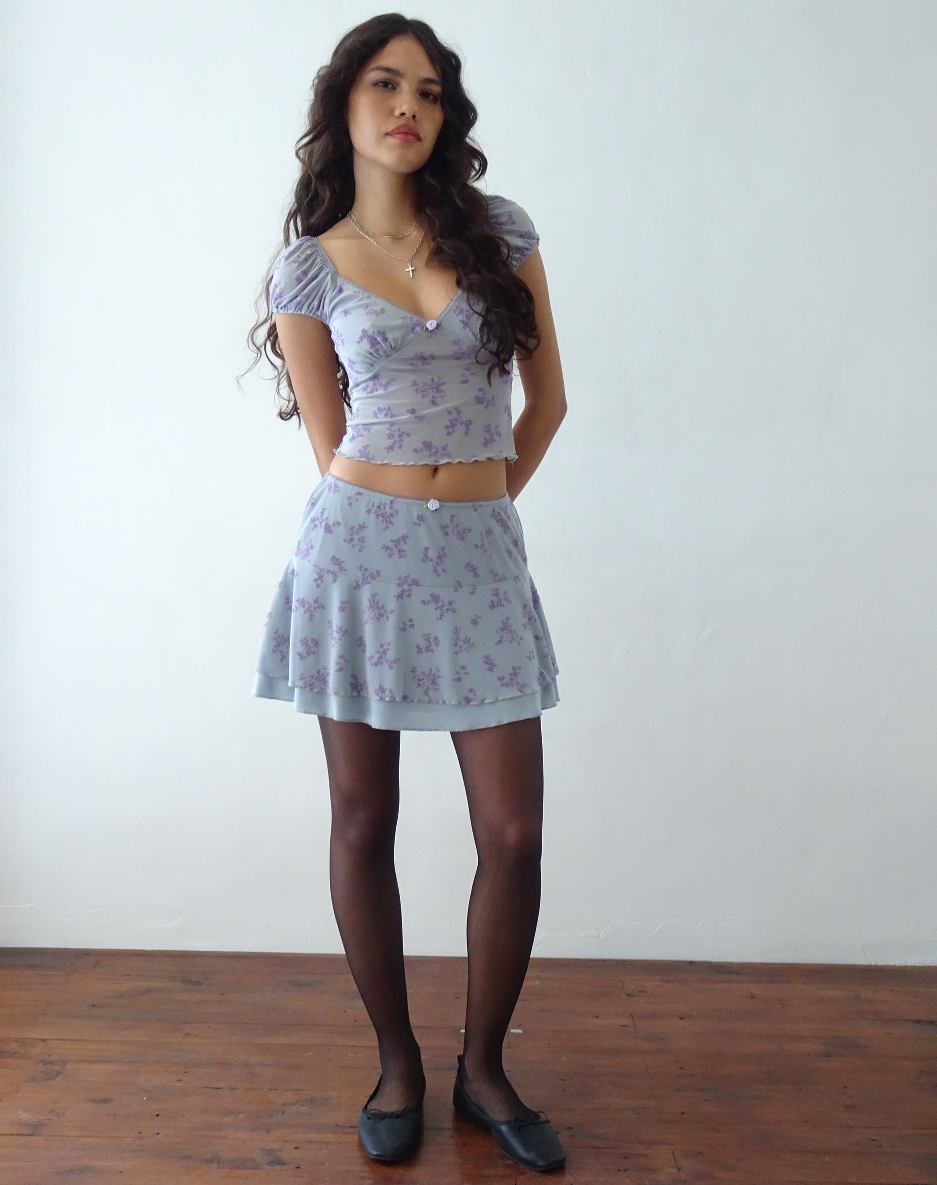 Bild von Lorenne Sweetheart Mesh Top in Lila Botanist Flock