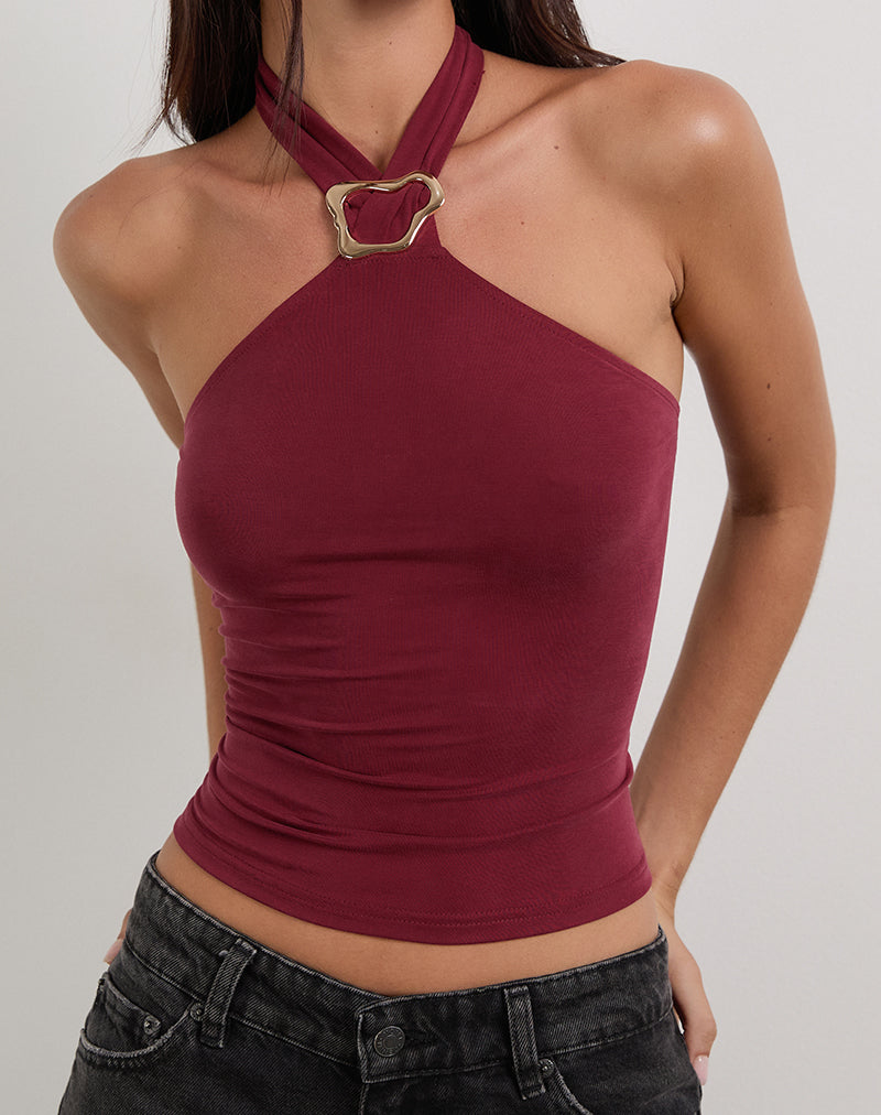 Lorie Neckholder-Top aus Cupro Dunkelrot