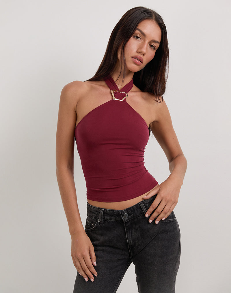 Image of Lorie Neckholder-Top aus Cupro Dunkelrot