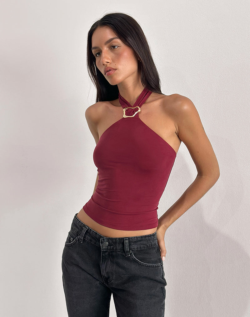 Lorie Neckholder-Top aus Cupro Dunkelrot