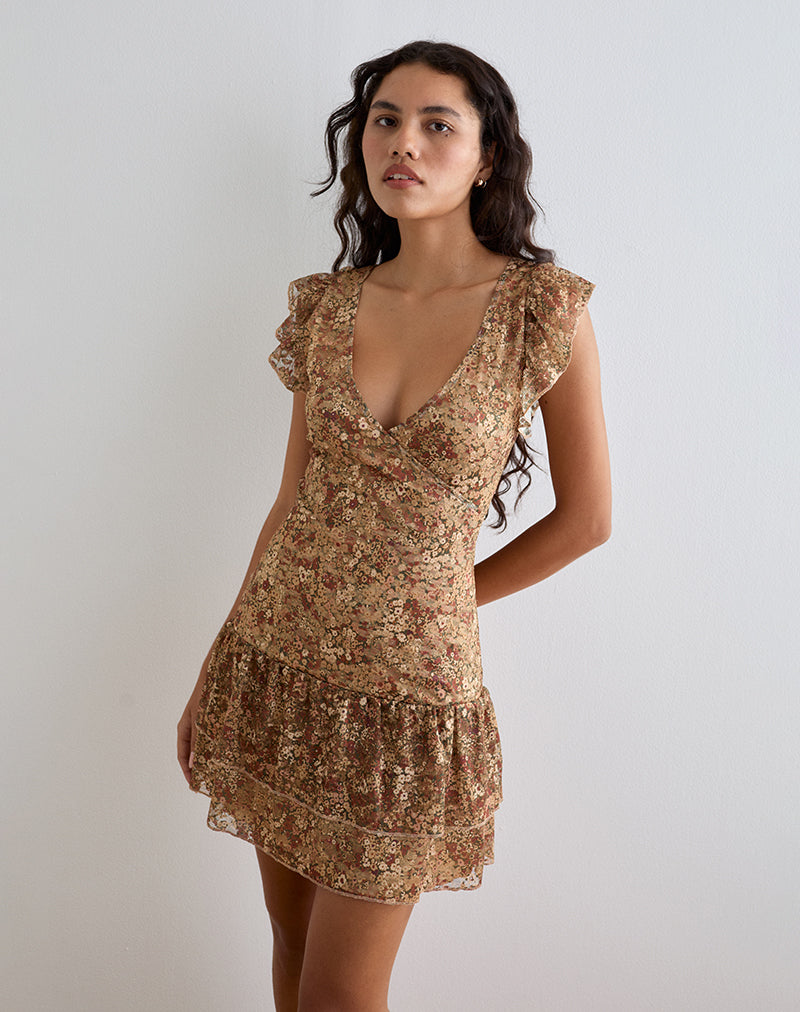 Lotri Wickelminikleid in Cluster Floral Braun