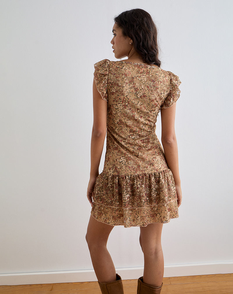 Image of Lotri Wickel-Minikleid in Cluster Floral Braun