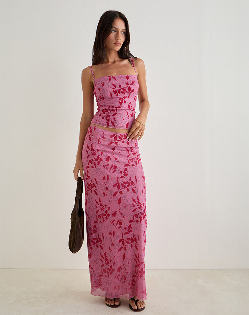 Alfreda Maxirock in Schablone Blume Rosa