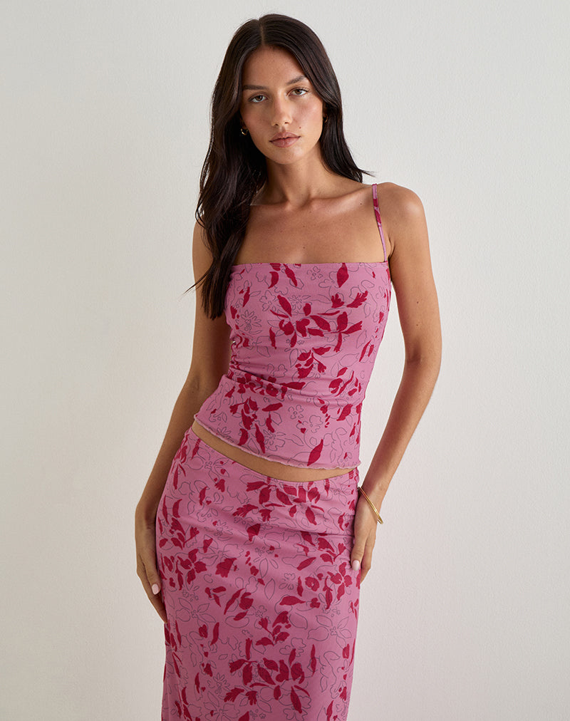 Lotus-Cami-Top in Stencil Flower Pink