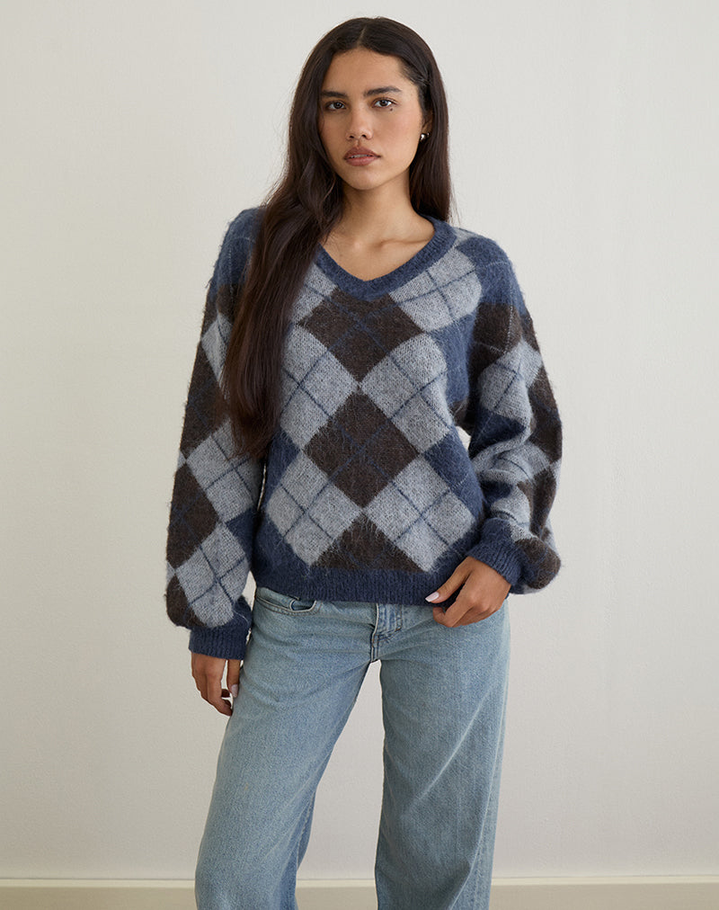 Image of Louna Pullover aus Strick mit Argyle-Karo Navy