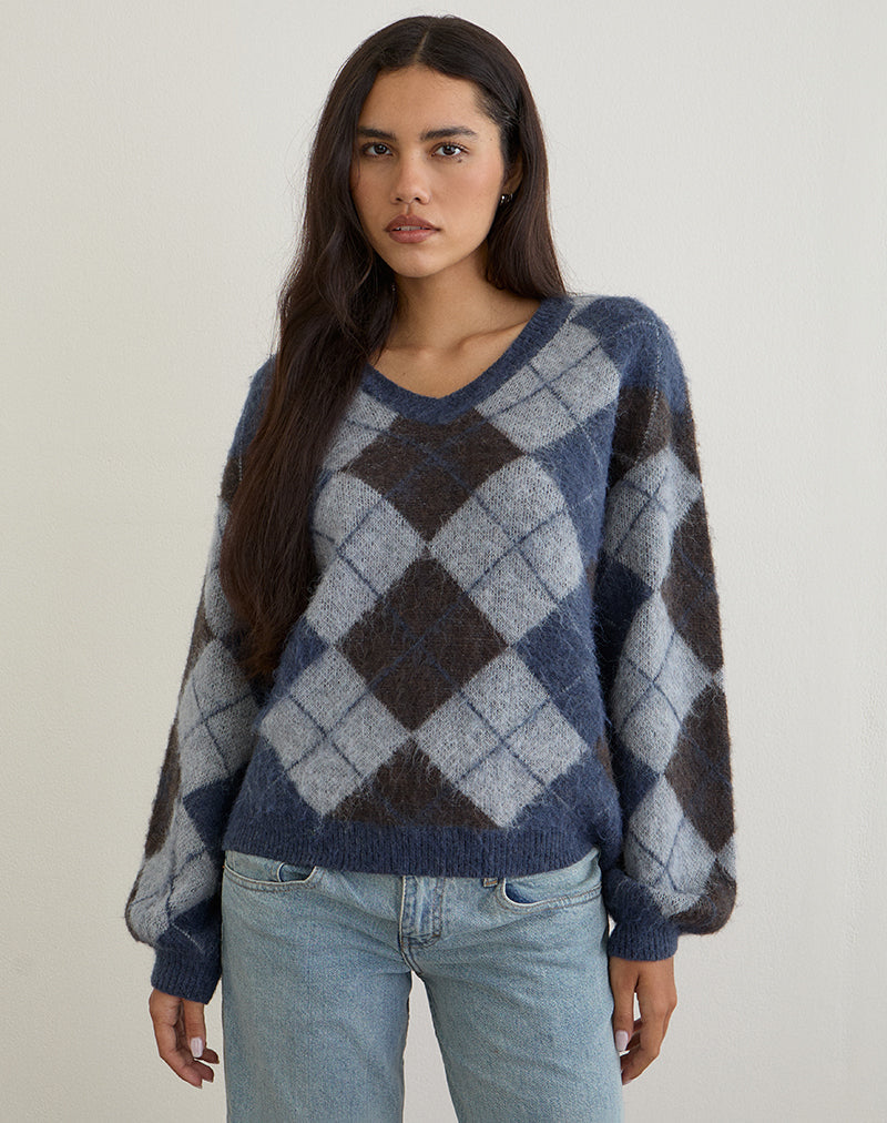 Louna Pullover aus Strick mit Argyle-Karo Navy