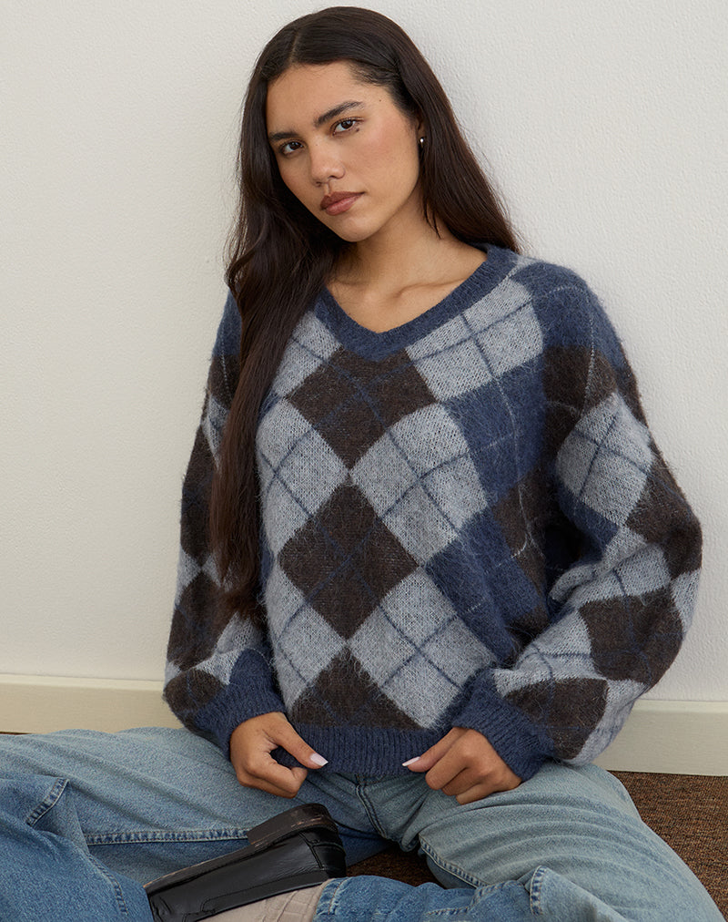 Louna Pullover aus Strick mit Argyle-Karo Navy
