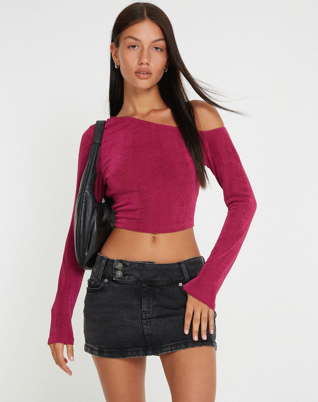 Lousa Langärmeliges Crop-Top in Magenta Violett