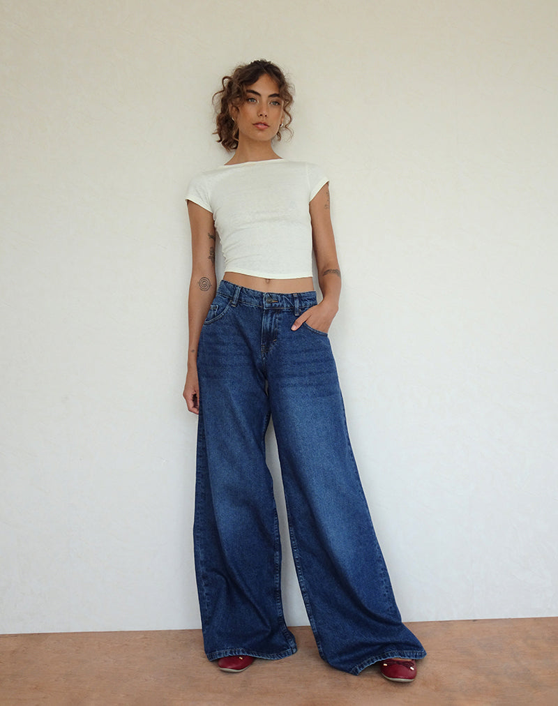 Image of Geräumige Oversized Low Rise Jeans in Mid Blue Used
