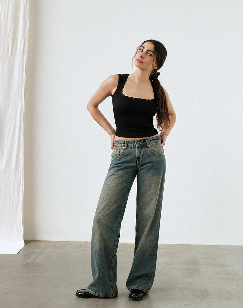 Low Rise Parallel Jeans in Braun Blau Acid