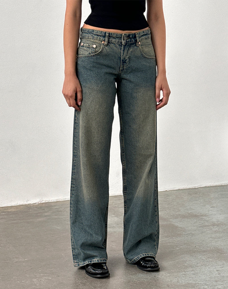 Low Rise Parallel Jeans in Braun Blau Acid