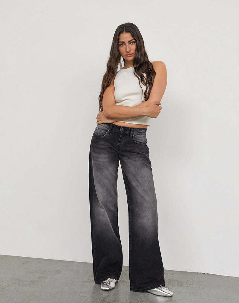 Parallele Jeans mit niedrigem Rise in extrem schwarzer Waschung