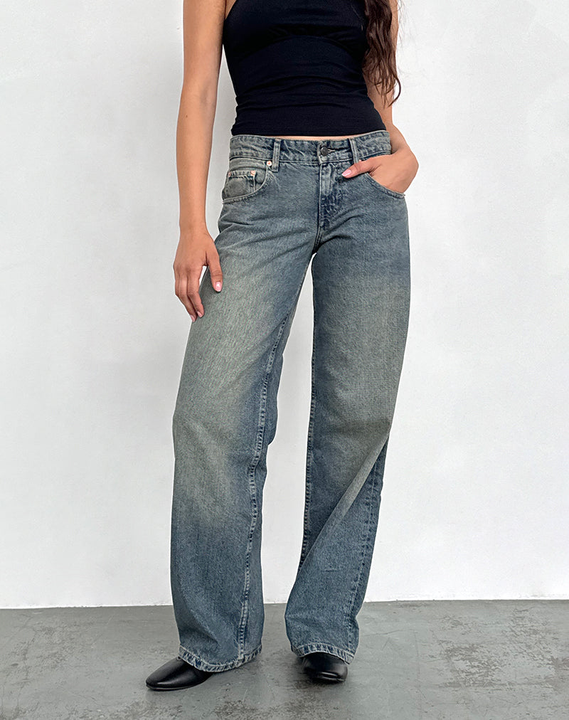 Low Rise Parallel Jeans in Extrem Blau Grün