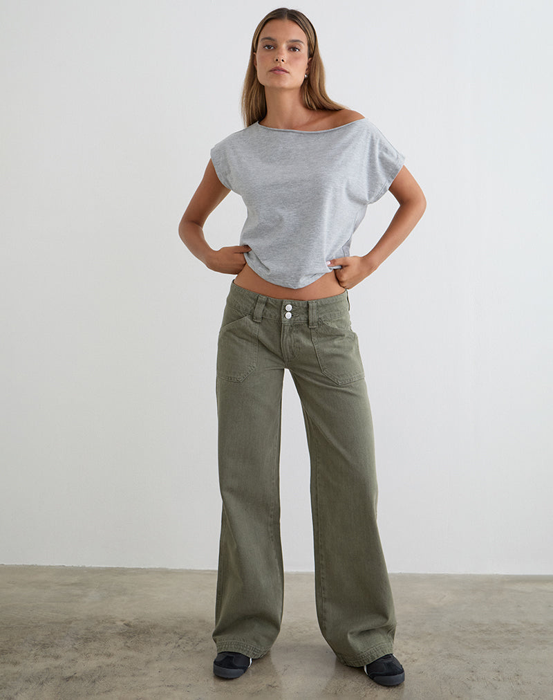 Low Rise Relaxed Cargo Jeans in Olivine