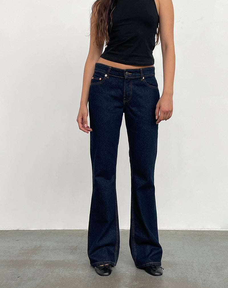 Starre Low Rise Schlagjeans In Indigo