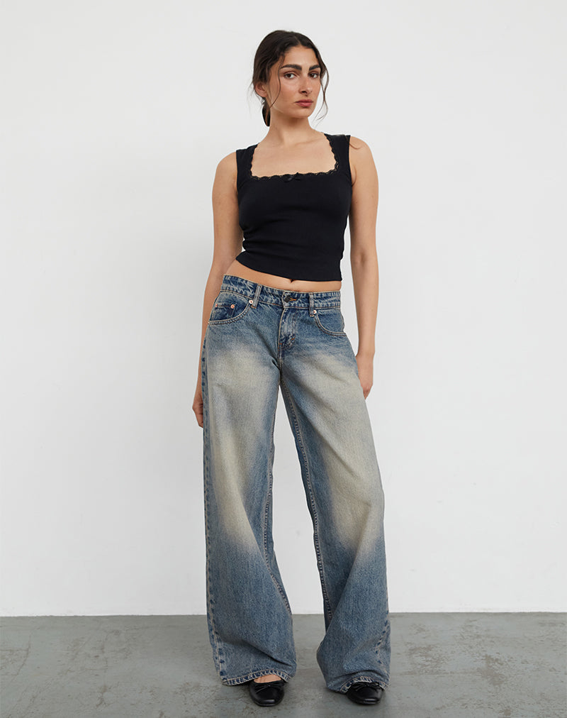 Geräumige extra weite Low Rise Jeans in Dirty Blue