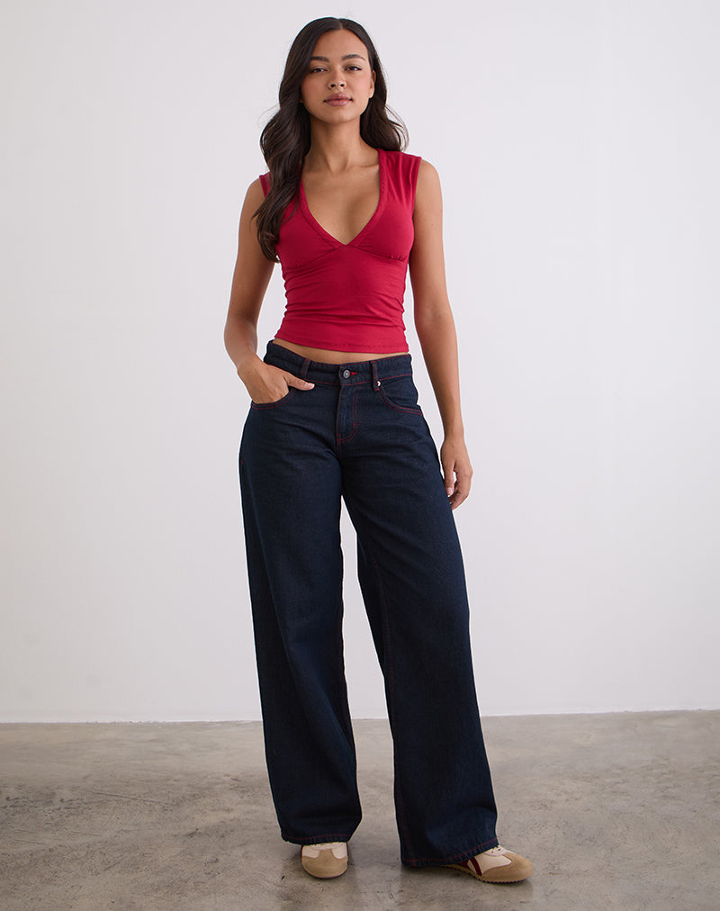 Bild von Low Rise Roomy Jeans in Indigo mit roter Naht