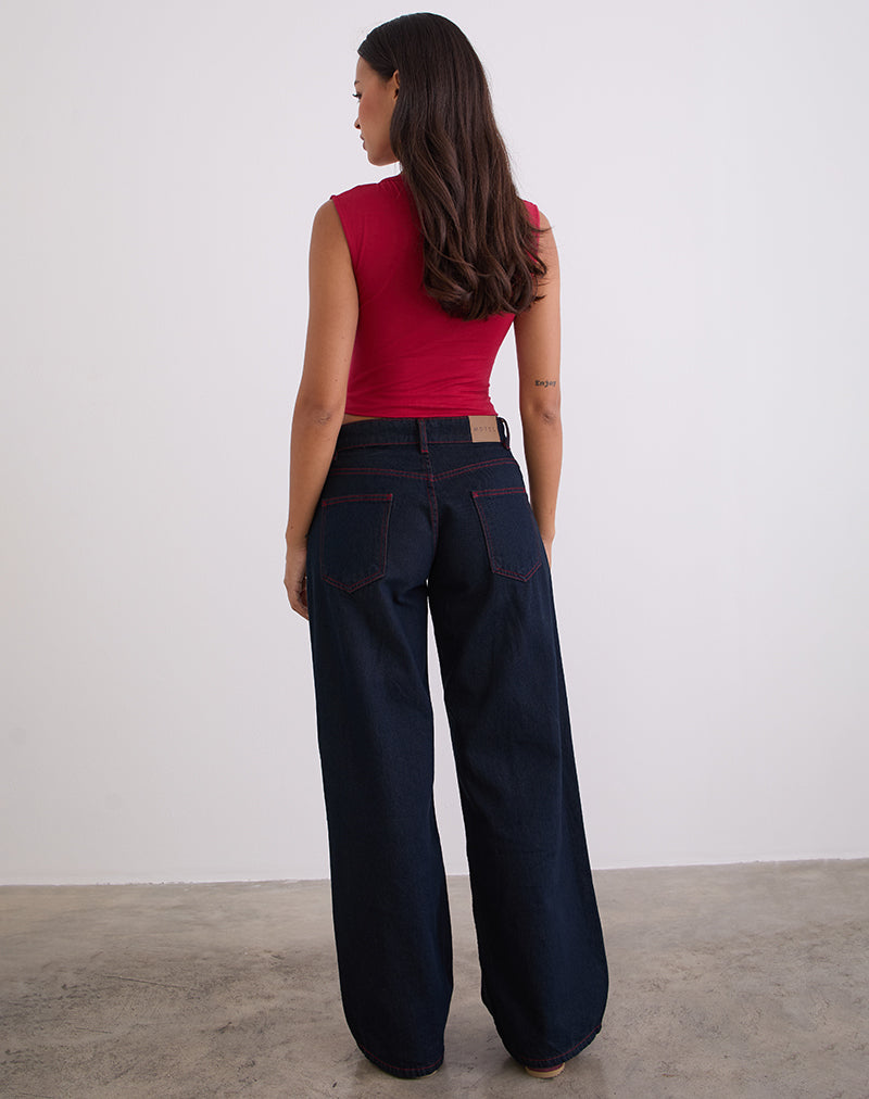 Bild von Low Rise Roomy Jeans in Indigo mit roter Naht