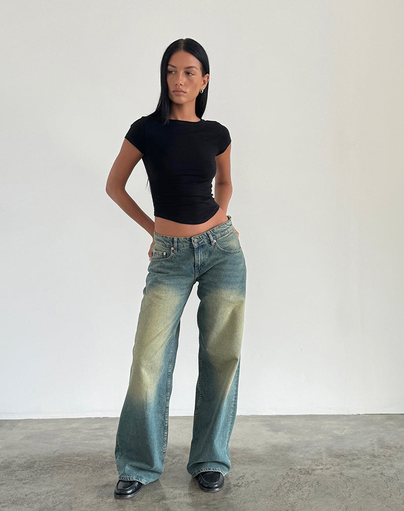 Geräumige extra weite Low Rise Jeans in Mid Used Grün