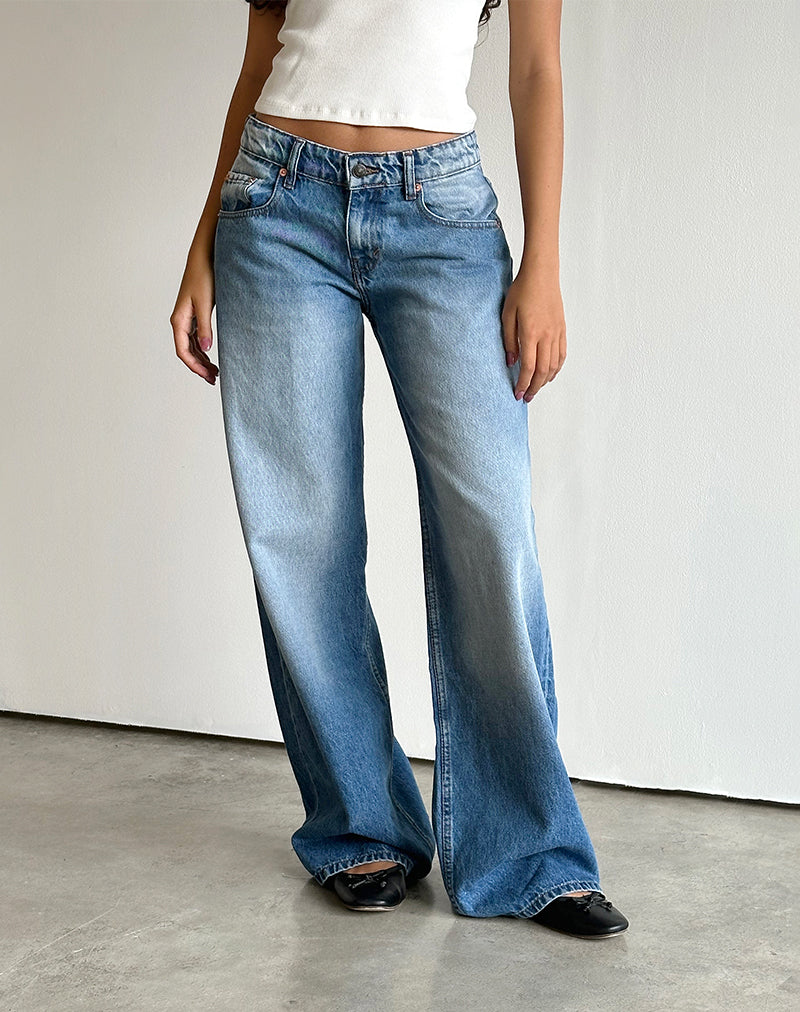 Geräumige extra weite Low Rise Jeans in marineblauer Waschung