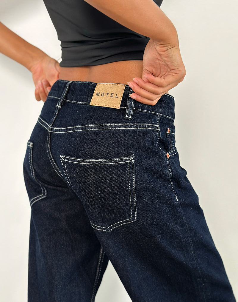 Image of Low Rise Parallel Jeans in Indigo mit Kontrastnähten