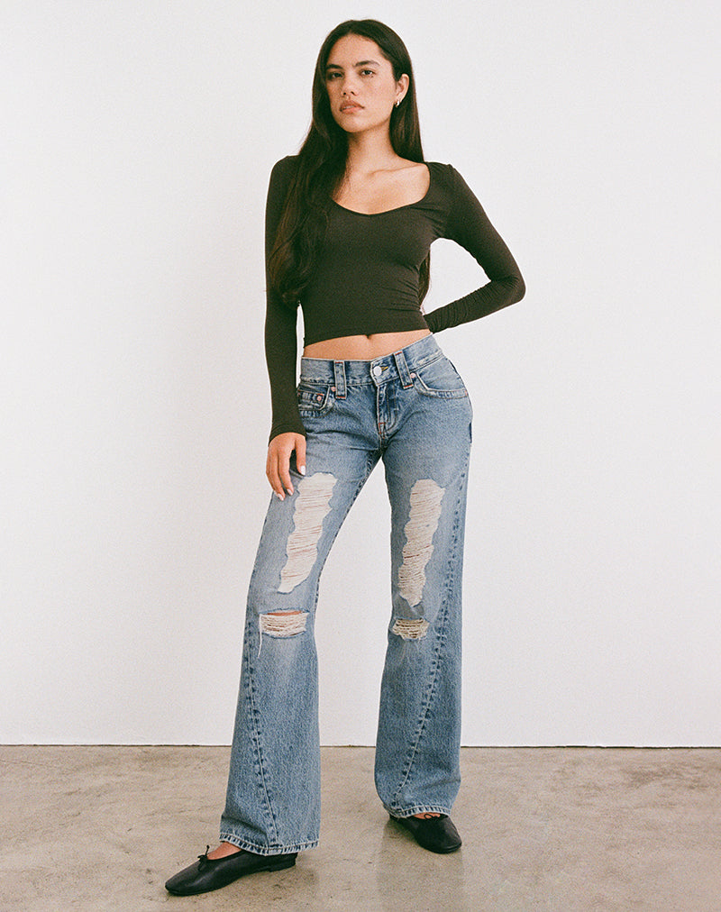 Bild von Low Rise Twisted Seam Ripped Jean in True Blue