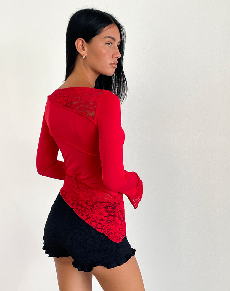 Image of Lucca Langärmeliges Top aus glitzernder Spitze Rot
