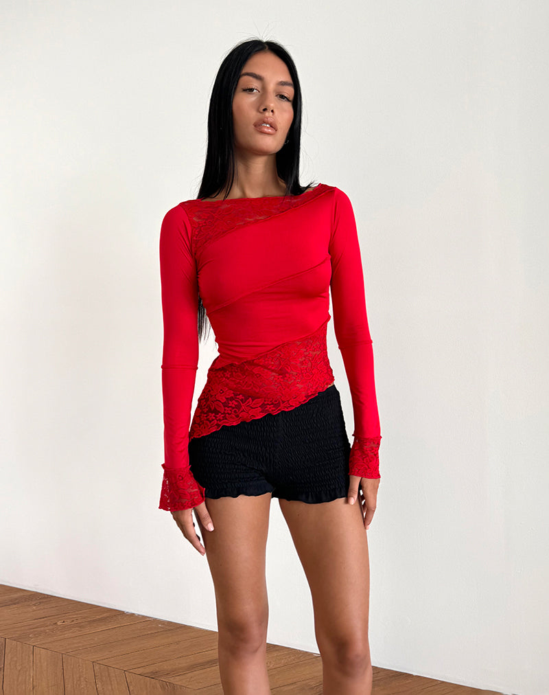 Image of Lucca Langärmeliges Top aus glitzernder Spitze Rot