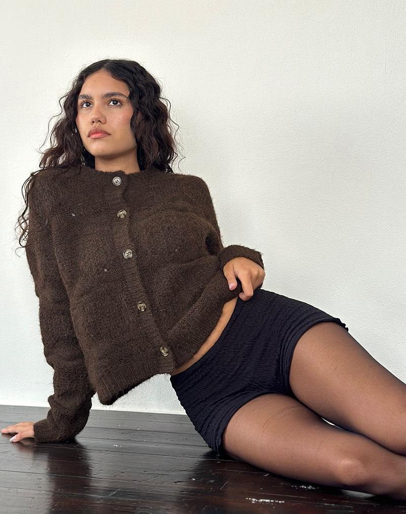 Image of Luciana Strukturierter Strickcardi in Dunkelbraun